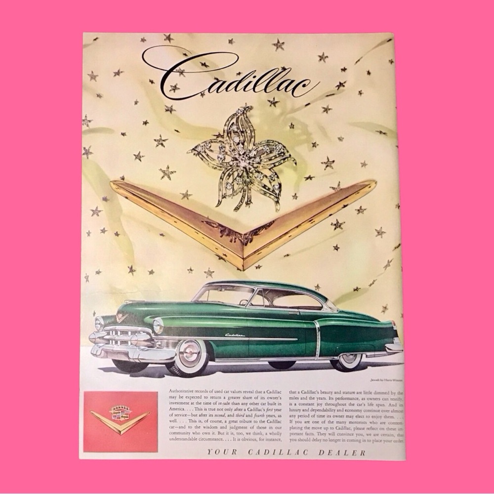 Vintage "1950 Cadillac With Green Paint Car" Advertising Print